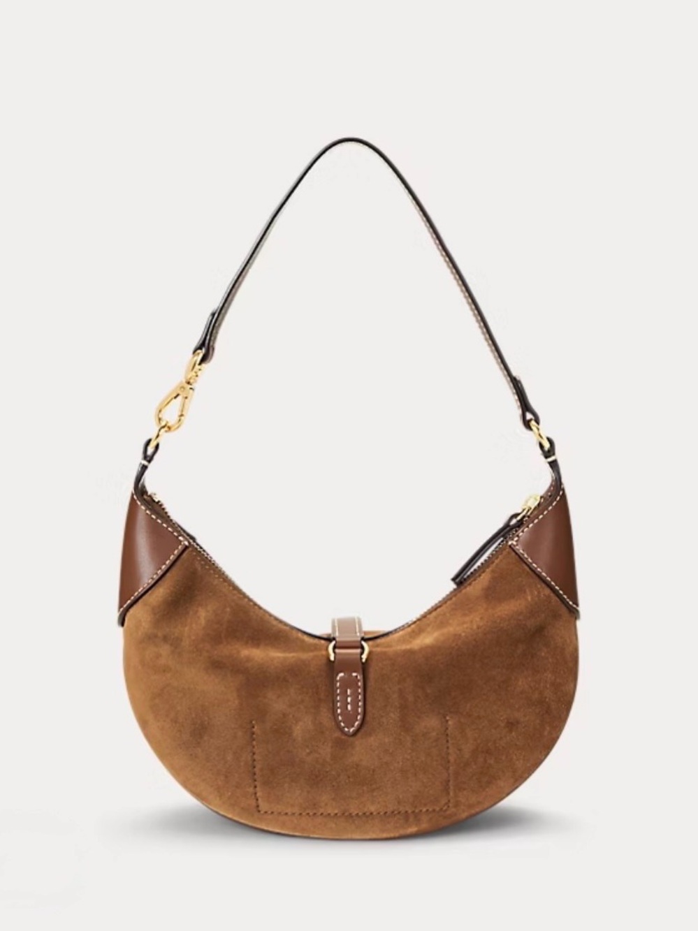 Ralph Lauren Brown Suede Mini Crescent Shoulder Bag with Gold Hardware - Picture 3 of 6